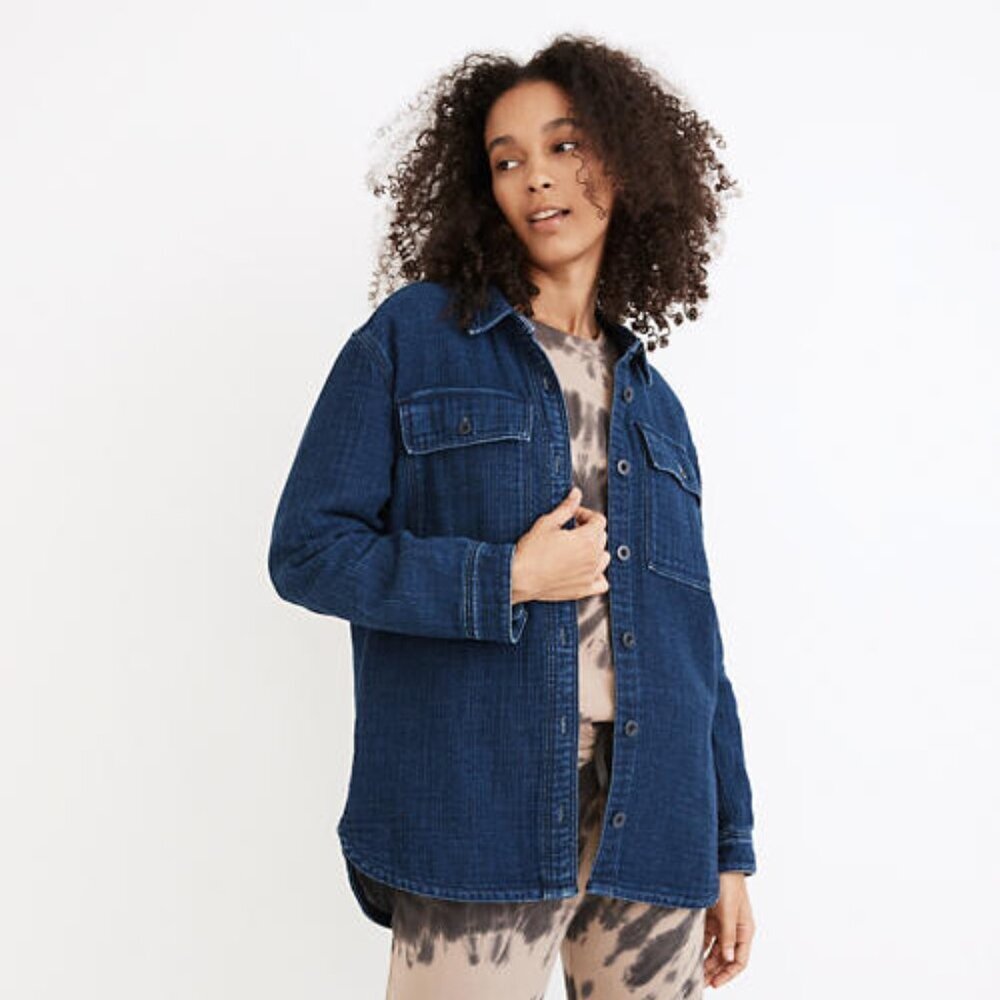 NWT Madewell Double-Weave Denim Shirt-Jacket Herringbone Blue Size Small - Picture 3 of 4
